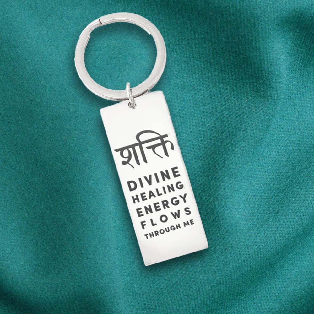 Shakti Divine Energy Stainless Steel Rectangle Keychain
